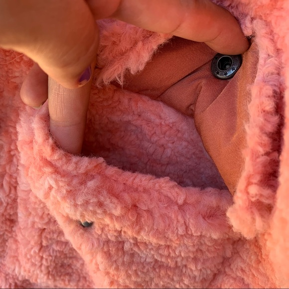 Free People Melon Teddy Swing Jacket Faux Fur Pink Large - Picture 6 of 9